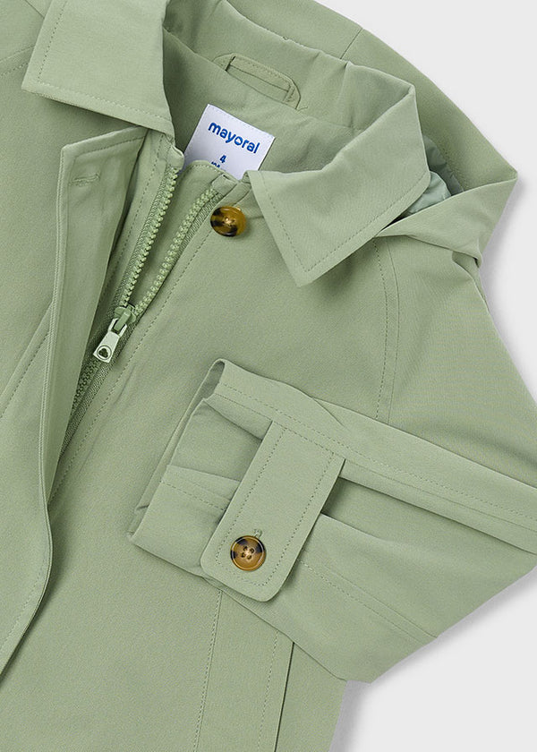 Trench Leggero Con Cappuccio Verde Salvia