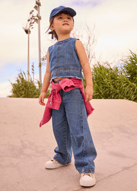 Jeans Wide Leg Con Cuciture In Demin Scuro