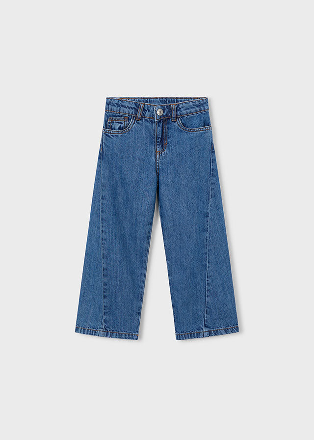 Jeans Wide Leg Con Cuciture In Demin Scuro