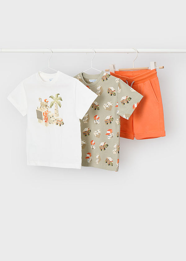 Set 3 Pezzi T-Shirt Grafiche E Bermuda Arancio