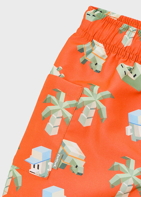 Costume Boxer Mare Arancio Stampa Safari