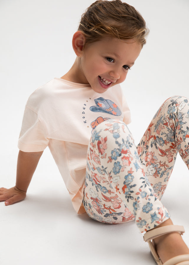 Set 2 Pezzi T-Shirt Stampe E Pantaloni A Fiori