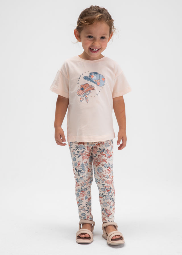 Set 2 Pezzi T-Shirt Stampe E Pantaloni A Fiori