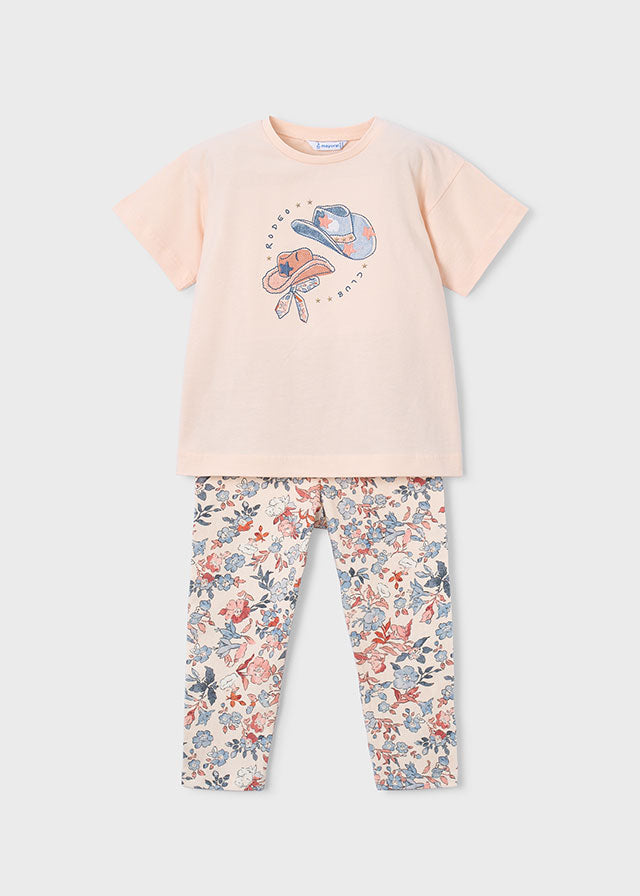 Set 2 Pezzi T-Shirt Stampe E Pantaloni A Fiori