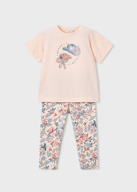 Set 2 Pezzi T-Shirt Stampe E Pantaloni A Fiori