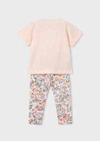 Set 2 Pezzi T-Shirt Stampe E Pantaloni A Fiori