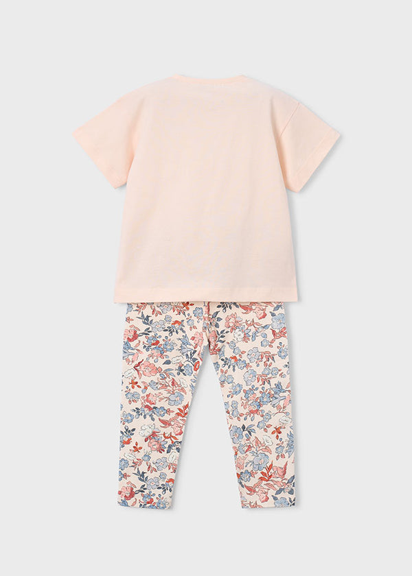 Set 2 Pezzi T-Shirt Stampe E Pantaloni A Fiori
