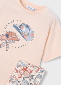 Set 2 Pezzi T-Shirt Stampe E Pantaloni A Fiori