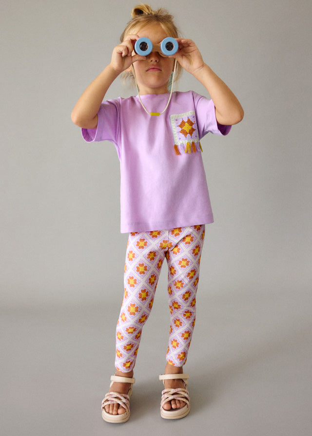 Set 2 Pezzi T-Shirt Lilla E Pantaloni Fantasia