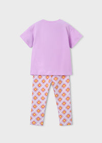 Set 2 Pezzi T-Shirt Lilla E Pantaloni Fantasia