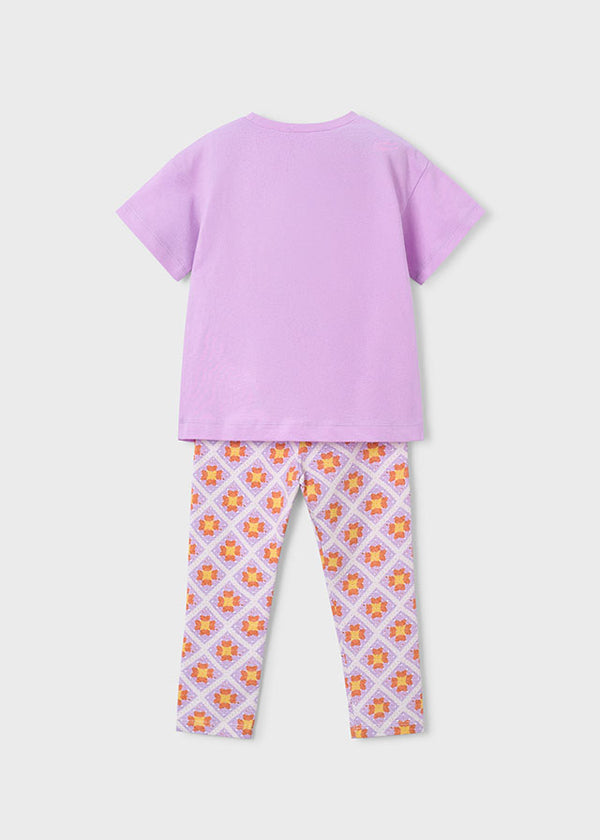 Set 2 Pezzi T-Shirt Lilla E Pantaloni Fantasia