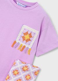 Set 2 Pezzi T-Shirt Lilla E Pantaloni Fantasia