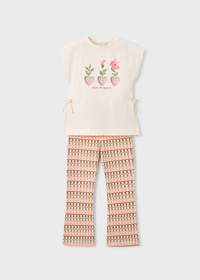 Set 2 Pezzi T-Shirt Rosa E Pantalone A Zampa
