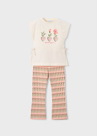 Set 2 Pezzi T-Shirt Rosa E Pantalone A Zampa