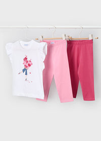 Set 3 Pezzi T-Shirt E Doppia Variante Leggings Rosa