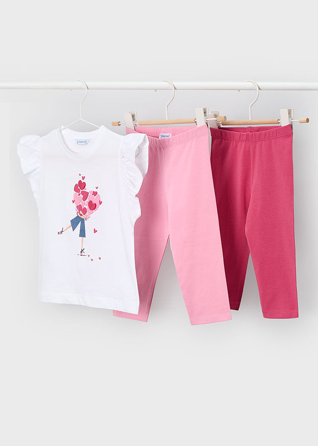 Set 3 Pezzi T-Shirt E Doppia Variante Leggings Rosa