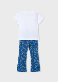 Set 2 Pezzi T-Shirt Bianca E Pantalone A Zampa Blu