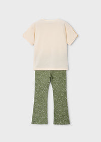Set 2 Pezzi T-Shirt Bianca E Pantalone A Zampa Verde
