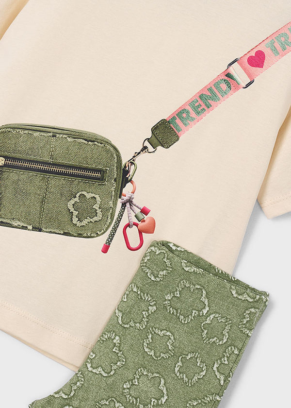 Set 2 Pezzi T-Shirt Bianca E Pantalone A Zampa Verde