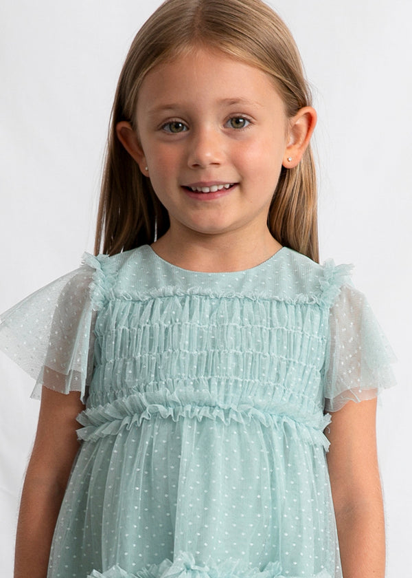 Abito In Tulle Plumetis Verde Acqua