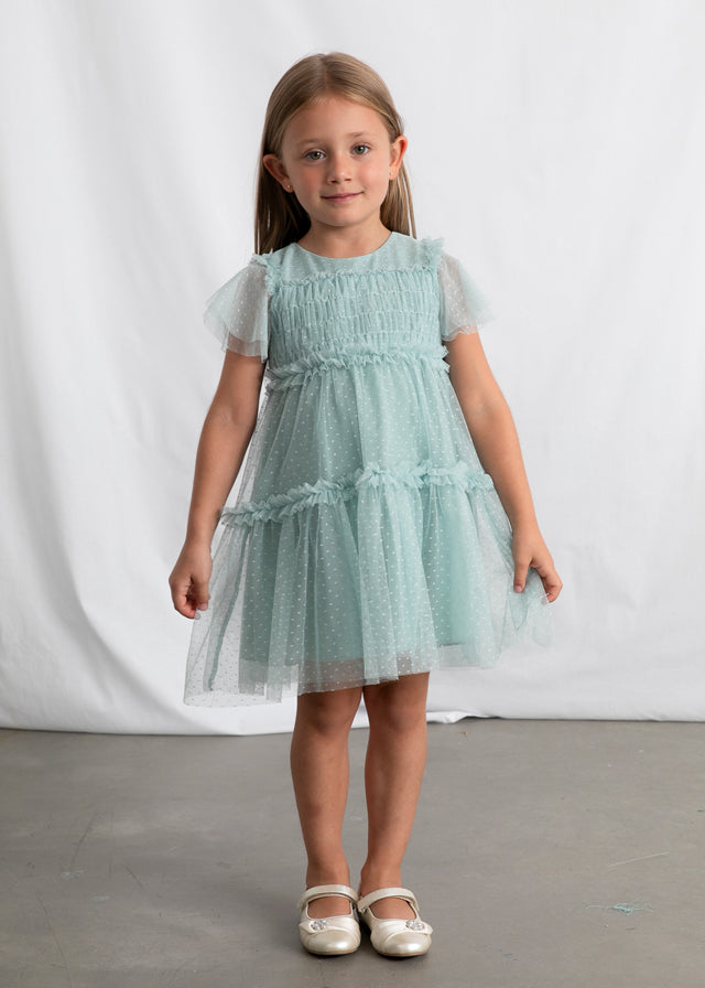 Abito In Tulle Plumetis Verde Acqua