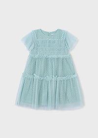 Abito In Tulle Plumetis Verde Acqua