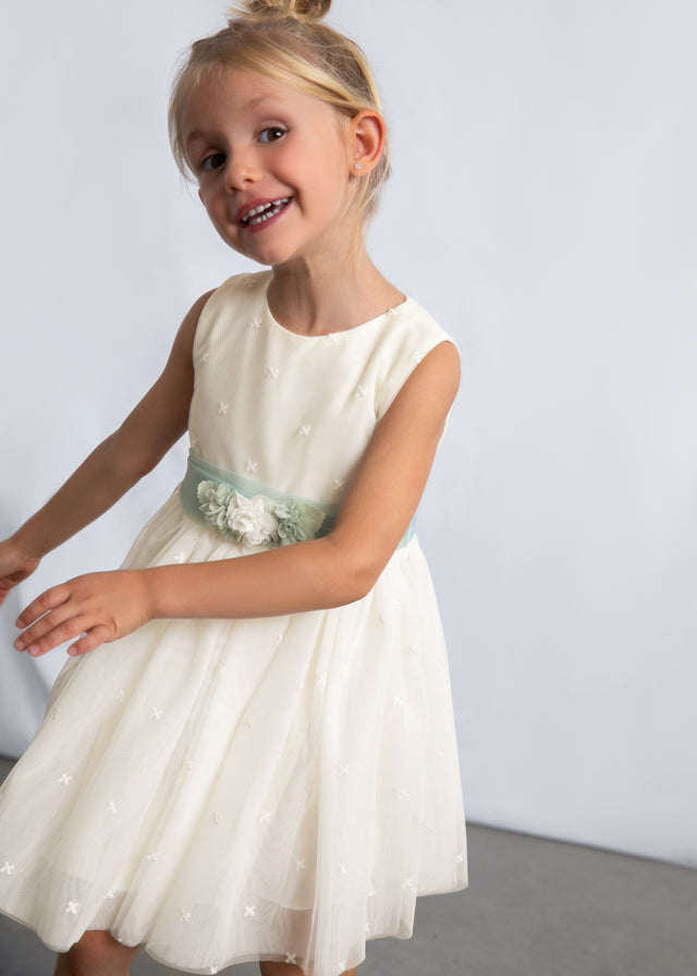 Vestito Elegante In Tulle E Organza Avorio