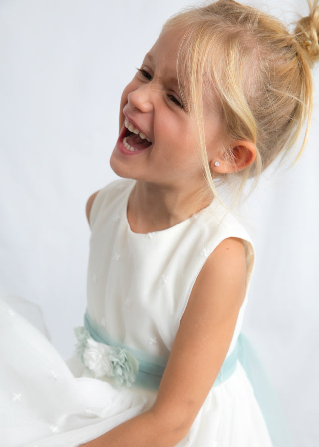 Vestito Elegante In Tulle E Organza Avorio