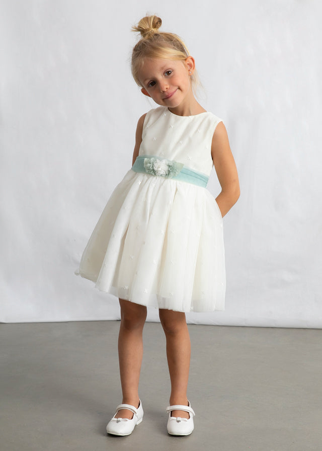Vestito Elegante In Tulle E Organza Avorio