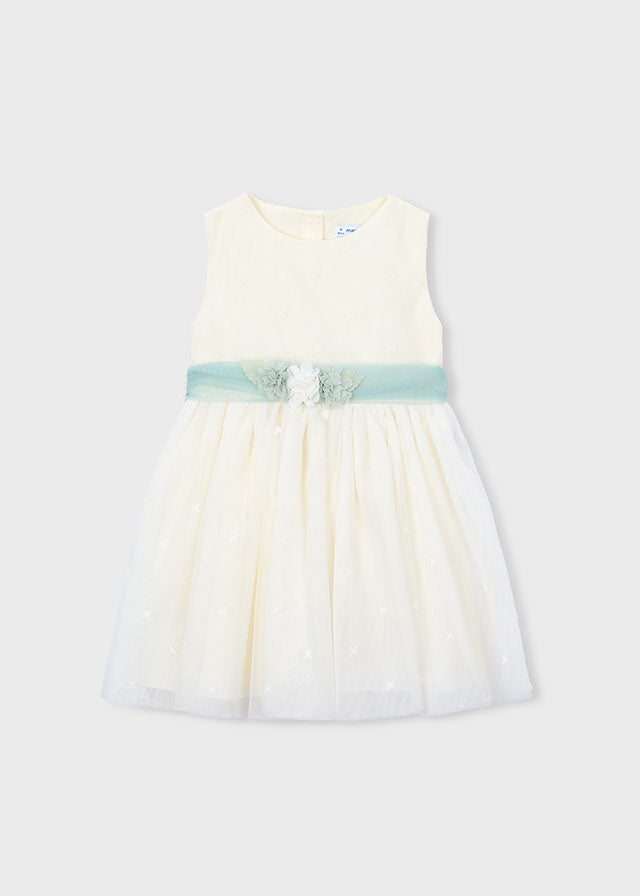 Vestito Elegante In Tulle E Organza Avorio