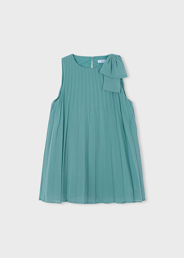 Abito Smanicato Plissettato Verde Ottanio