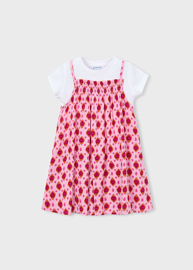 Set 2 Pezzi T-Shirt Bianca E Abito Rosa