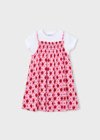 Set 2 Pezzi T-Shirt Bianca E Abito Rosa