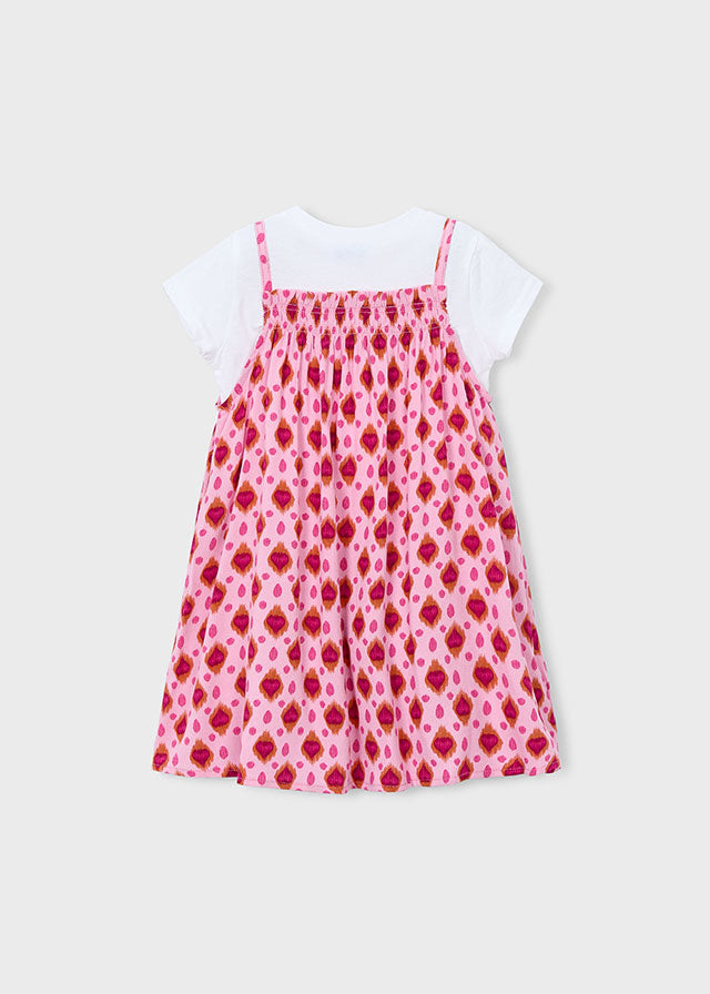 Set 2 Pezzi T-Shirt Bianca E Abito Rosa