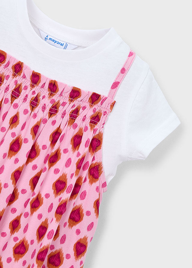 Set 2 Pezzi T-Shirt Bianca E Abito Rosa