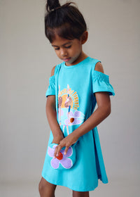Vestito Cut-Out Azzurro Con Borsetta