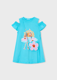 Vestito Cut-Out Azzurro Con Borsetta