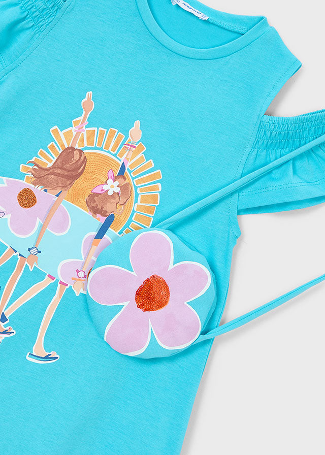 Vestito Cut-Out Azzurro Con Borsetta