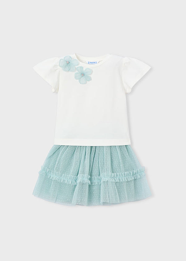 Completo T-Shirt E Gonna In Tulle Verde