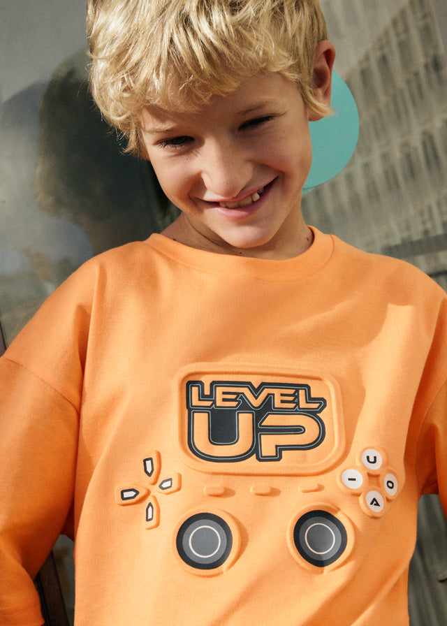 Maglietta Manica Corta Embossed Pesca