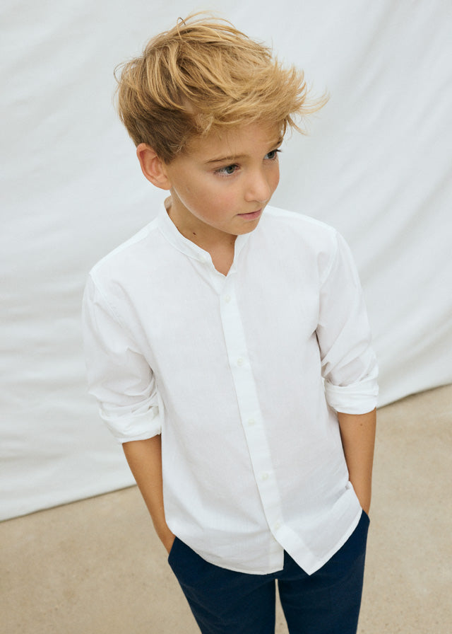 Camicia Manica Lunga Collo Coreano Bianco