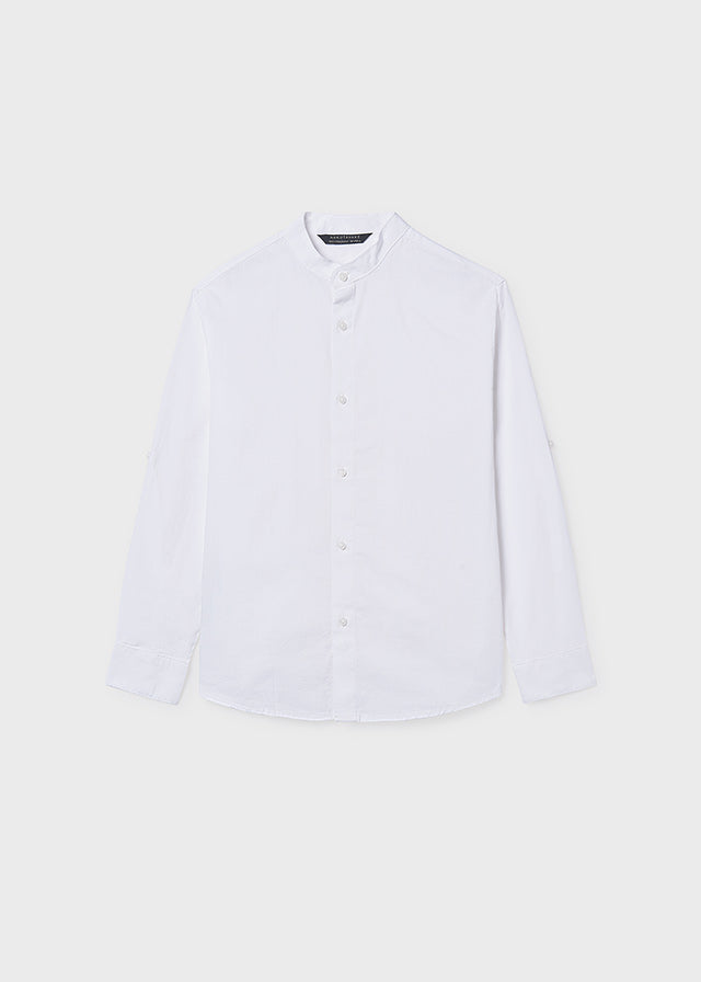 Camicia Manica Lunga Collo Coreano Bianco