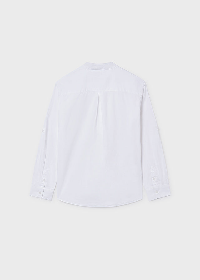 Camicia Manica Lunga Collo Coreano Bianco