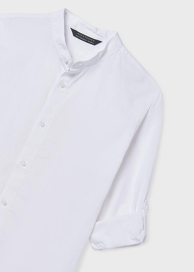 Camicia Manica Lunga Collo Coreano Bianco
