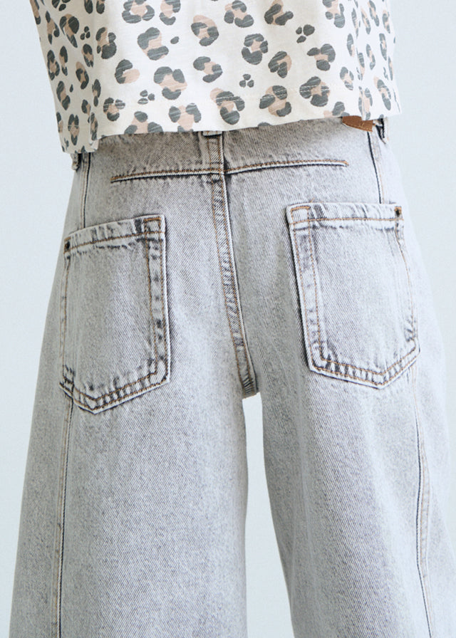 Pantalone Lungo Jeans Wide Grigio
