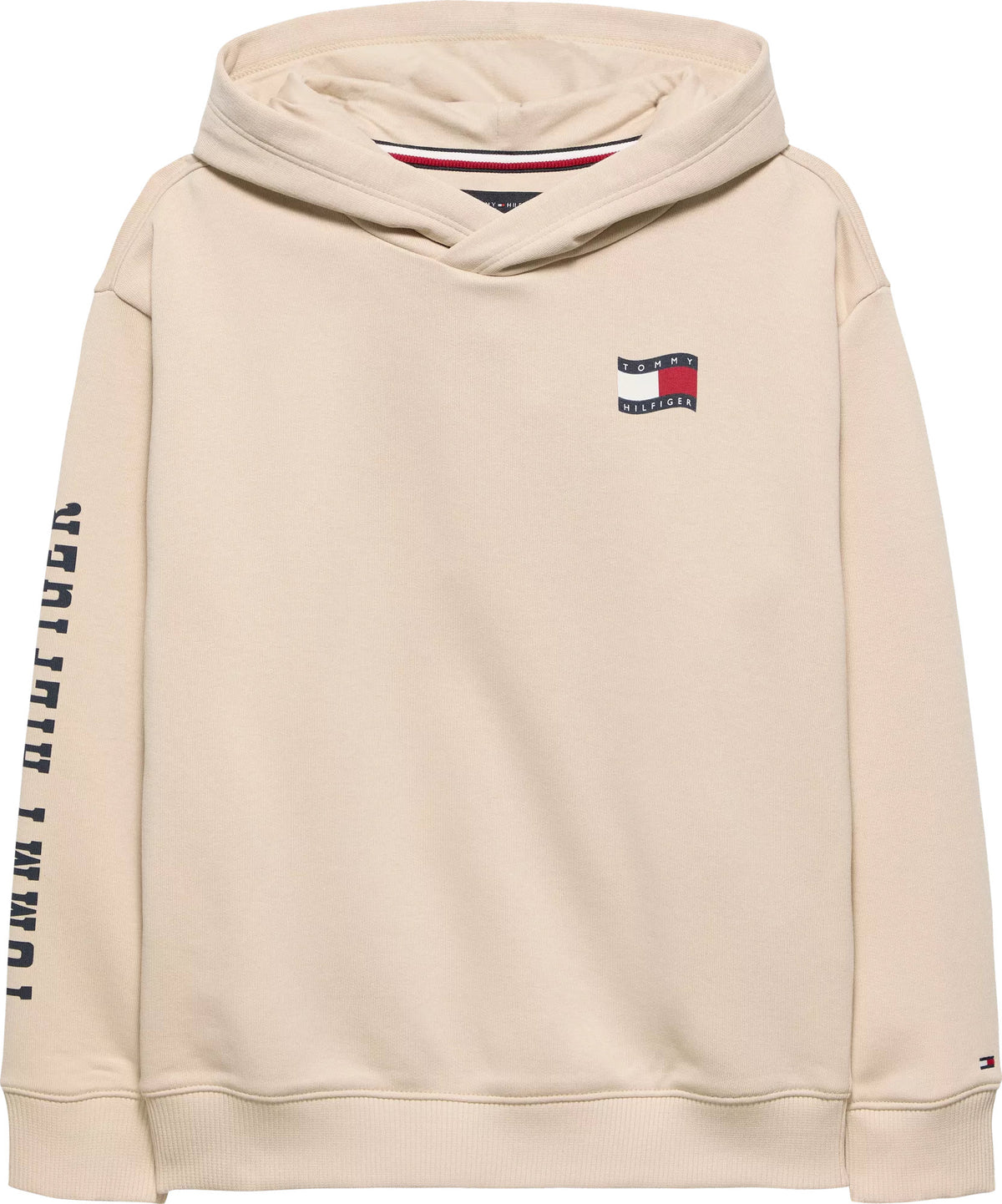 Felpa Con Cappuccio Beige Logo Bandiera