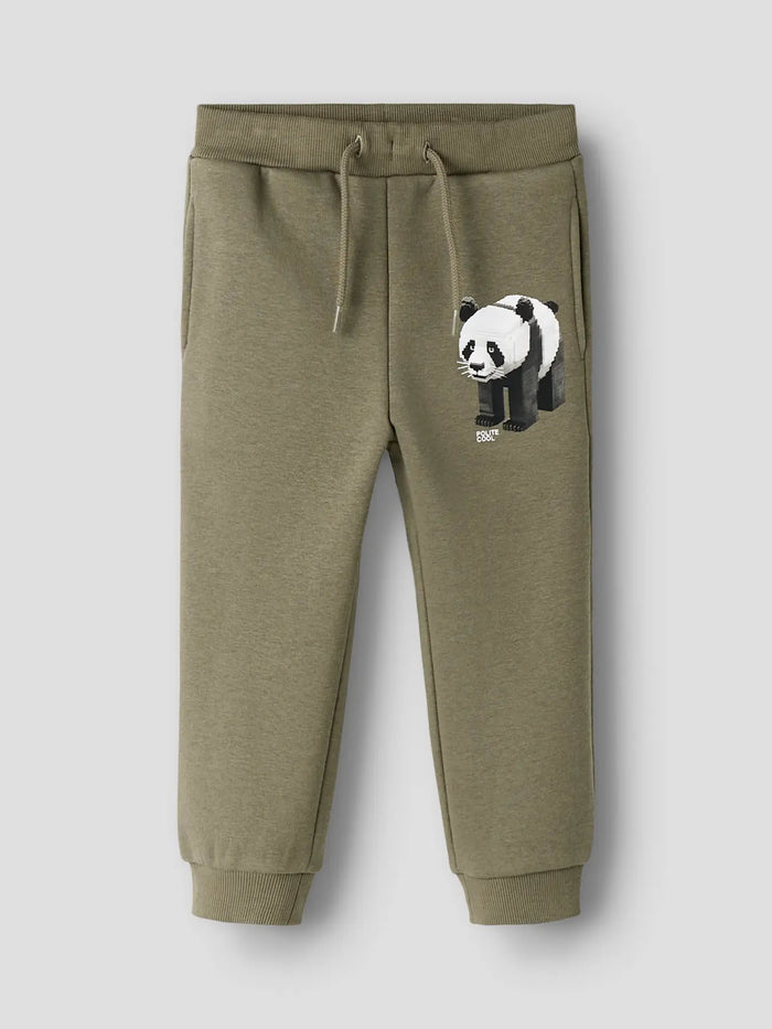 Pantaloni In Felpa Verde Stampa Panda