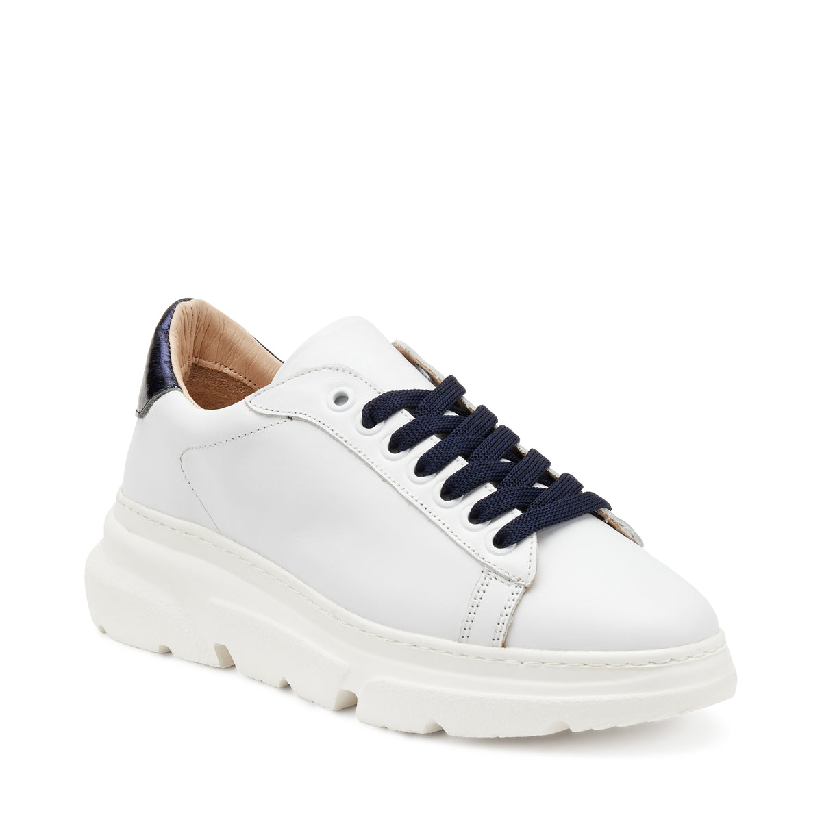 Sneakers In Pelle Soft White/Blu