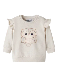 Felpa Da Bambina Con Gufo Panna Melange