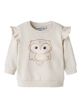 Felpa Da Bambina Con Gufo Panna Melange